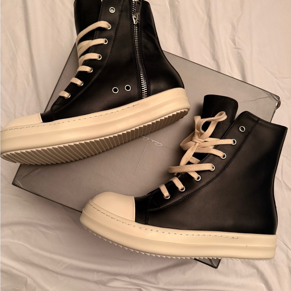 Rick Owens Black and White High-Top Sneakers